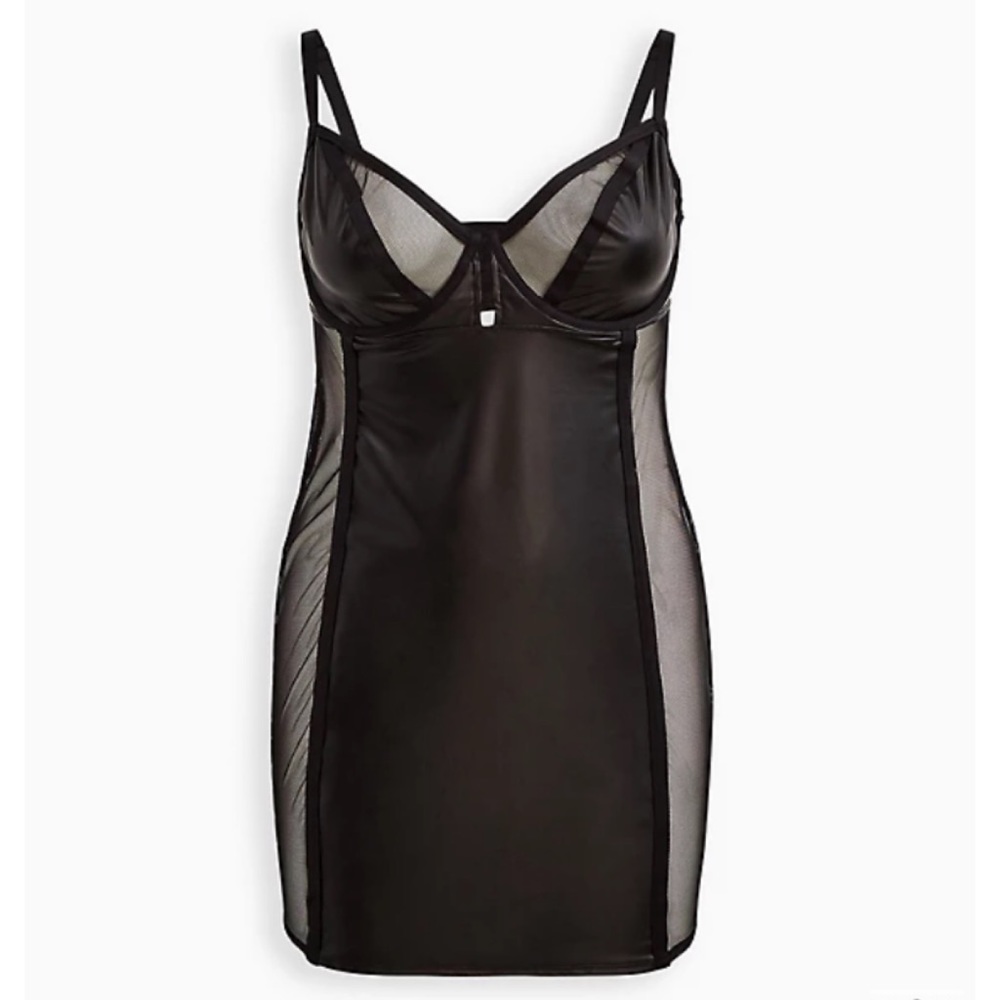 NWT- TORRID Underwire Chemise - Faux Leather & Mesh Black 0X size 12 - Picture 10 of 12